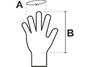 Illustrative icon showing glove measurements